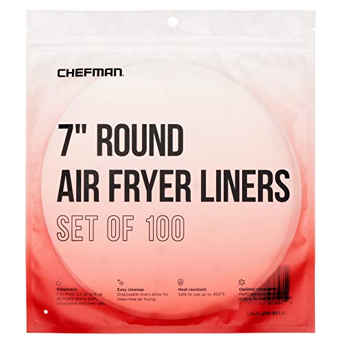 CHEFMAN Air Fryer Healthy Cooking, 4.5 Qt & Disposable Air Fryer Liners, Heat-Resistant Parchment Paper For Baskets, 100 Pack, 7? Round 6