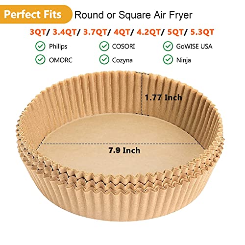 Air Fryer Liner Disposable 100PCS, Non-Stick Air Fryer Parchment Paper Oil-proof, Water-proof for Air Fryer Basket, Baking, Roasting, Microwave with 100PCS BPA free Gloves & Silicon Liner 6