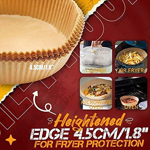 Air Fryer Disposable Paper Liner,50PCS Inside Diameter 6.3"Outer Diameter 7.9"Non-Stick Air Fryer Liners Round, Oil-proof, Water-Proof, for Air Fryer Baking Roasting Microwave (50, A) 3