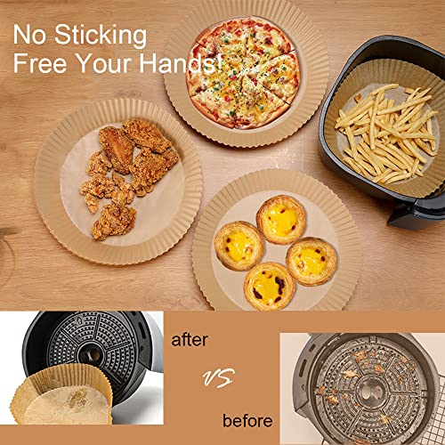 Air Fryer Liner Disposable 100PCS, Non-Stick Air Fryer Parchment Paper Oil-proof, Water-proof for Air Fryer Basket, Baking, Roasting, Microwave with 100PCS BPA free Gloves & Silicon Liner 5