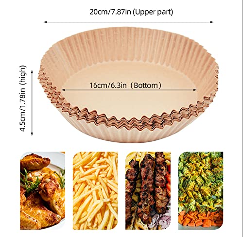 Air Fryer Disposable Paper Liner, 100PCS Natural Parchment Paper Non-Stick Air Fryer Liners Cooking Paper, Oil-Proof, Water-Proof, Food Grade Parchment for Roasting Microwave Oven Steamer 3