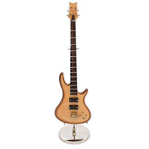Broadway Gift Natural Wood Bass Electric Guitar with Case and Stand Replica Figurine 7 Inch 3