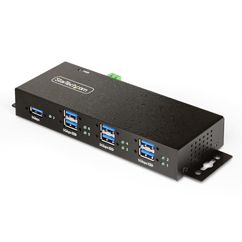 StarTech.com 7-Port Managed USB Hub with 7X USB-A, Heavy Duty with Metal Industrial Housing, ESD & Surge Protection, Wall/Desk/Din-Rail Mountable, USB 3.0/3.1/3.2 Gen 1 5Gbps, TAA 1