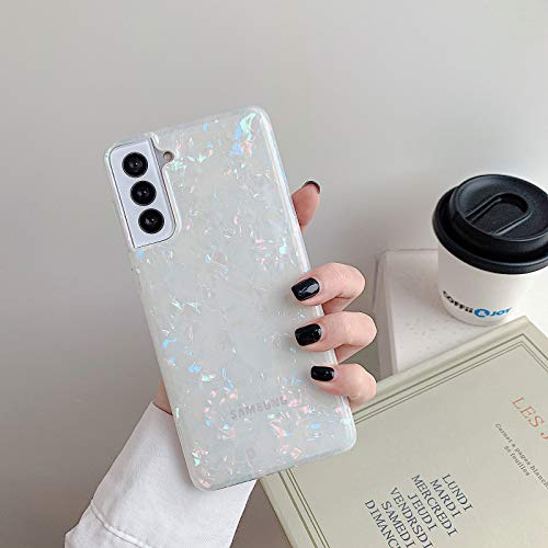 YeLoveHaw Phone Case Designed for Samsung Galaxy S21 5G for Women Girls, Glitter Pearly-Lustre Shell Pattern [ Soft, Slim, Full-Around Protective] Compatible with SamsungS21 6.2'' (Colorful) 4