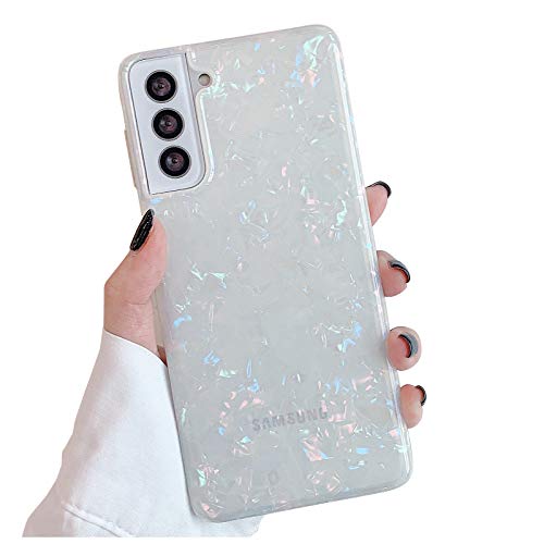 YeLoveHaw Phone Case Designed for Samsung Galaxy S21 5G for Women Girls, Glitter Pearly-Lustre Shell Pattern [ Soft, Slim, Full-Around Protective] Compatible with SamsungS21 6.2'' (Colorful) 1