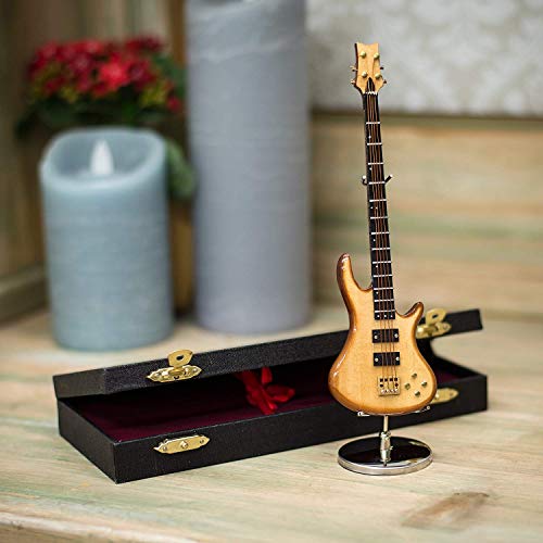 Broadway Gift Natural Wood Bass Electric Guitar with Case and Stand Replica Figurine 7 Inch 4