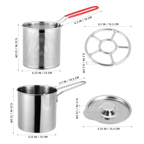 Kichvoe 5Inch Stainless Steel Fry Pot with Lid and Strainer Basket Stove Top Deep Fryer Japanese Tempura Deep Fryer Basket for French Fries Chicken Wings Shrimp with Stove Ring 5