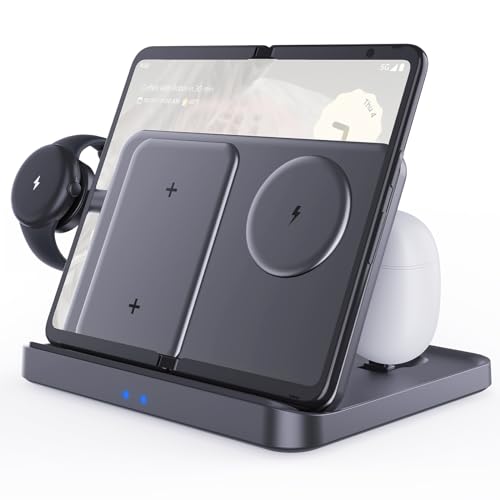 3 in 1 Foldable Wireless Charging Station for Google Pixel 9 Pro Fold(2024), Pixel Buds and Pixel Watch 1, MAKAQI 15W Wireless Charger Stand for Google Pixel Fold, Not for Pixel Watch 2nd 1