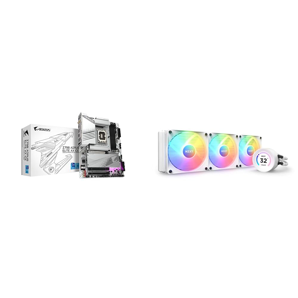GIGABYTE Z790 AORUS Elite AX ICE, LGA 1700/ Intel/ Z790 X/ATX/ DDR5/ 4* M.2/ PCIe 5.0 & NZXT Kraken Elite 360mm RGB AIO CPU Liquid Cooler with Customizable LCD Display 1