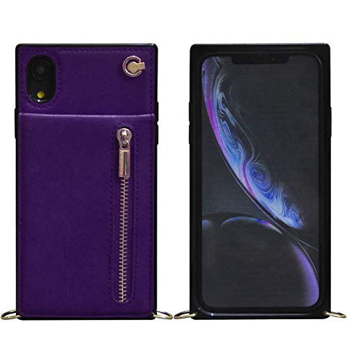 ACXLIFE iPhone XR Case XR Wallet,Adjustable Detachable Lanyard and Wrist Strap Card Holder and Leather Case for iPhone XR 6.1Inch (Purple) 5