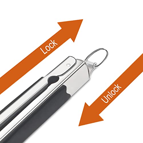 Extra Long Barbecue Tongs for BBQ Grill, Wider and Thicker Metal Barbecue Utensil, Never Bending and Fall off, Grill Tool for Meat Grabbing & Frying, Best for Gas and Charcoal Grilling or Kitchen 4