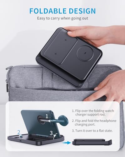 3 in 1 Foldable Wireless Charging Station for Google Pixel 9 Pro Fold(2024), Pixel Buds and Pixel Watch 1, MAKAQI 15W Wireless Charger Stand for Google Pixel Fold, Not for Pixel Watch 2nd 6