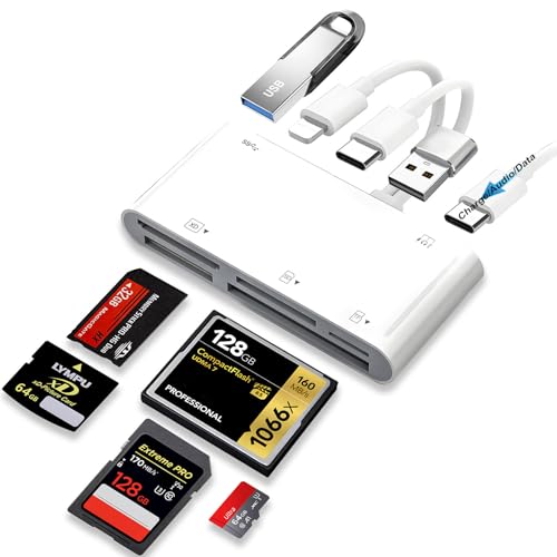 9-in-1 Memory Card Reader, USB OTG Adapter & CF/SD/Micro SD/MS/XD Card Reader with USB/USB-C Connector Compatible with iPhone/iPad/Samsung Galaxy/Google Pixel/MacBook and More, Plug and Play 1