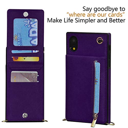 ACXLIFE iPhone XR Case XR Wallet,Adjustable Detachable Lanyard and Wrist Strap Card Holder and Leather Case for iPhone XR 6.1Inch (Purple) 4