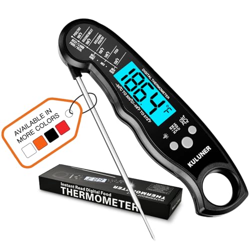 KULUNER TP-01 Waterproof Digital Instant Read Meat Thermometer with 4.6 Folding Probe Backlight Calibration Function for Cooking Food Candy, BBQ Grill, Liquids,Beef(Black) 1