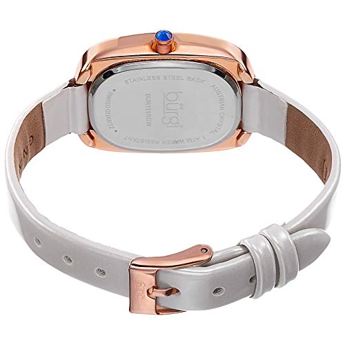 Burgi Women's Rectangular Swarovski Crystal Watch - 2 Diamond Adorn The 12 Hour On Slim Leather Strap Watch - BUR111 4