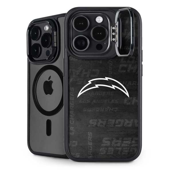 Skinit Kickstand Phone Case Compatible with iPhone 15 Pro - Officially Licensed NFL Los Angeles Chargers Black & White Design 1
