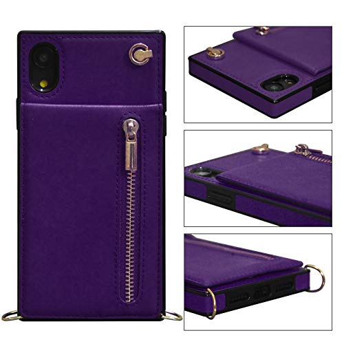 ACXLIFE iPhone XR Case XR Wallet,Adjustable Detachable Lanyard and Wrist Strap Card Holder and Leather Case for iPhone XR 6.1Inch (Purple) 2