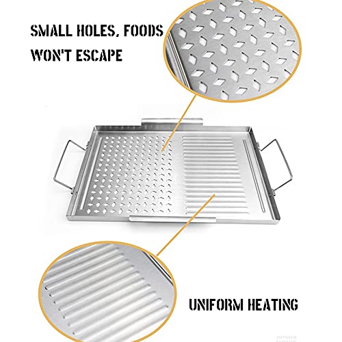 NEWCES Stainless Steel Grill Pan Non-Stick BBQ Pan Square Barbecue Plate Outdoor Picnic Cooking Tools Barbecue Utensils 6
