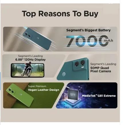 Motorola Moto g06 Power (Pantone Tendril, 4GB RAM, 64GB Storage) | 7000mAh Battery | 6.88" 120Hz HD+ Display | 50MP Camera | Android 15 | MediaTek Helio G81 | IP64 | Gorilla Glass 3 6