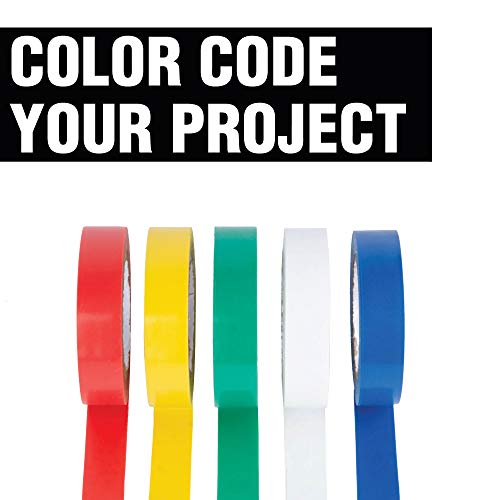 Cambridge Vinyl Electrical Tape, 1/2-In x 20-Ft x 7 Mil, Multi-Color, 5-Rolls, Indoor/Outdoor Use, Flame Retardant, Water Resistant, UL/CSA Listed, Industrial and Contractor Grade 5