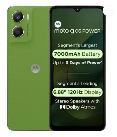 Motorola Moto g06 Power (Pantone Tendril, 4GB RAM, 64GB Storage) | 7000mAh Battery | 6.88" 120Hz HD+ Display | 50MP Camera | Android 15 | MediaTek Helio G81 | IP64 | Gorilla Glass 3 1