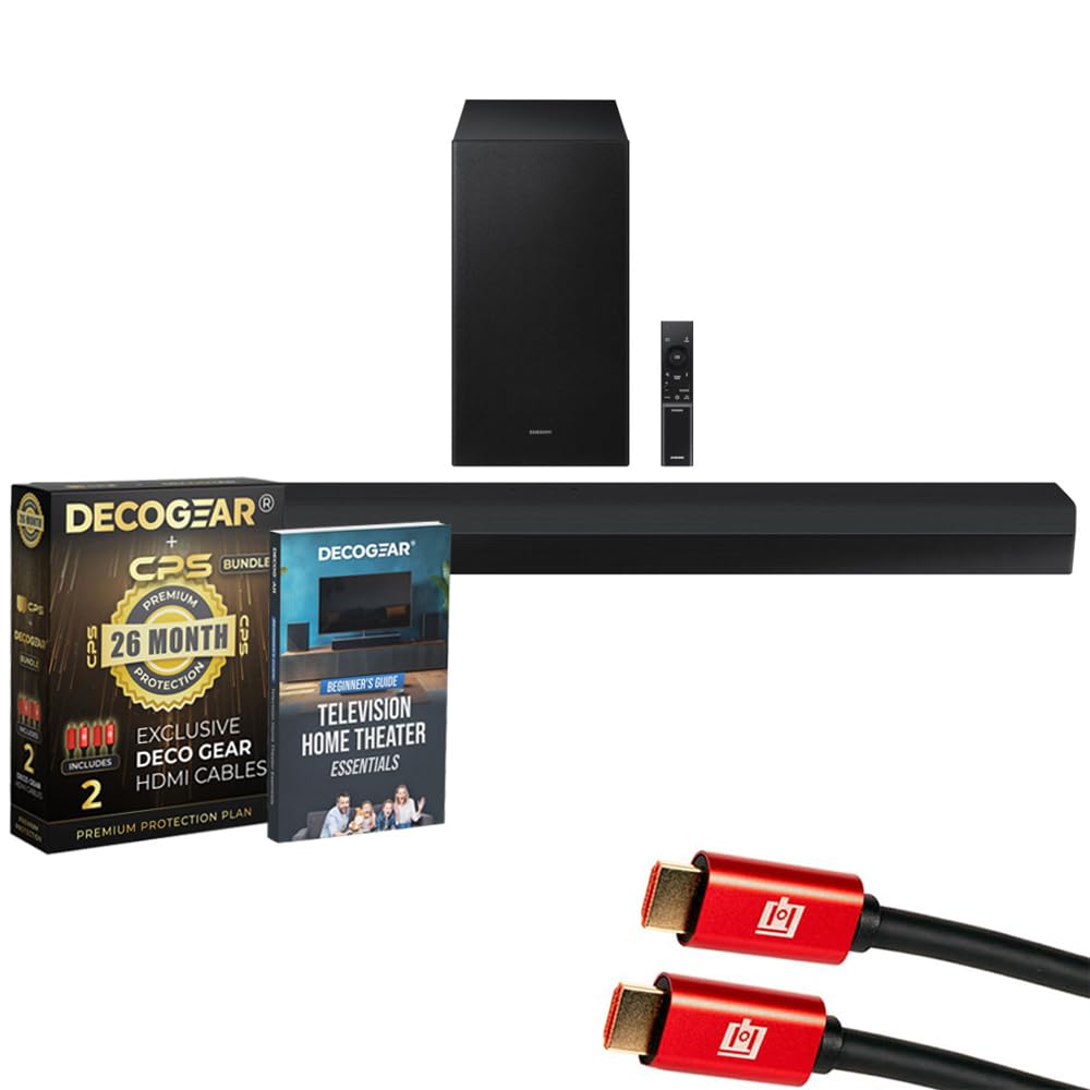 Samsung HW-B750D 5.1ch Soundbar with Dolby Virtual:X DTS (2024) Bundle with CPS Exclusive 26 Month Protection Pack, 2X 4K HDMI 2.0 Cable and Deco Gear Complete Home Theater Beginner's Guidebook 1