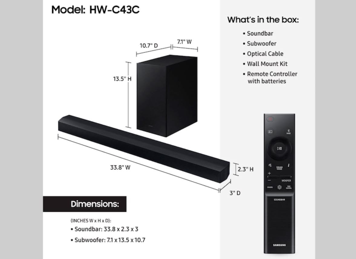 Samsung HW-C43C/ZA 2.1 ch DTS Virtual:X Soundbar 270-Watts w/Subwoofer 4