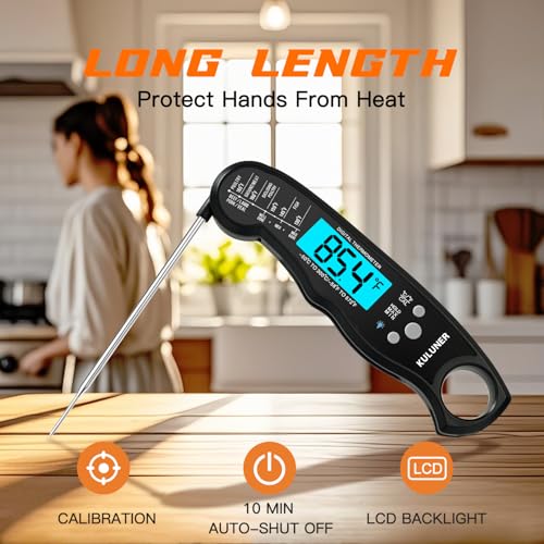 KULUNER TP-01 Waterproof Digital Instant Read Meat Thermometer with 4.6 Folding Probe Backlight Calibration Function for Cooking Food Candy, BBQ Grill, Liquids,Beef(Black) 5