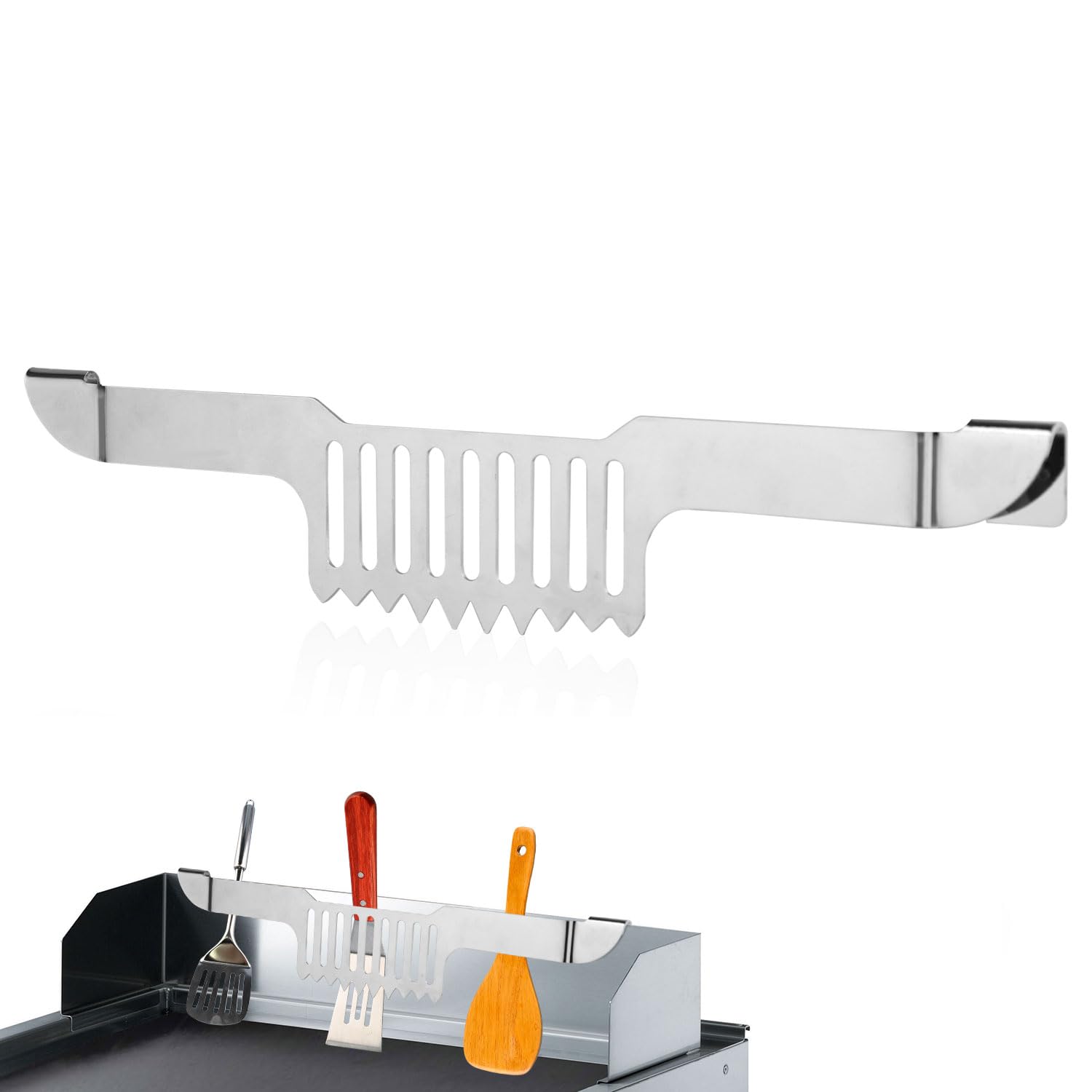 Griddle Spatula Holder for Blackstone Griddle, 11.81x2.36x0.79in Magnetic Design Stainless Steel Grease Grilling Grease Block Grease Gate Spatula Holder Barbecue Griddle Accessories Tool(Silver) 1