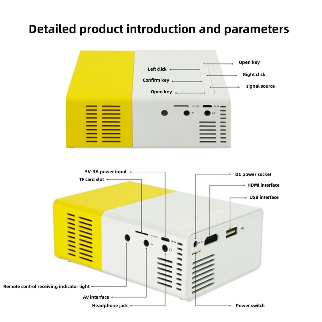 Mini Projector, Household LED Portable Small Projector, Home Projector, High-definition 1080P, 80 "large Screen, Supporting Power Supply From Power Bank, Multifunctional Interface (Black) 3