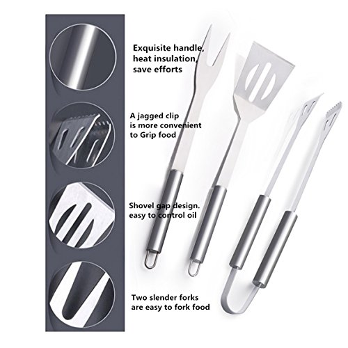 Barbecue Accessories BBQ Grill Tools with Mat 10 PCS Grill Set Stainless Steel Utensils With A Grill Mat BBQ Tool Stainless Steel Spatula, Fork, Tongs, & Basting Brush In Carrying Case - GREAT GIFT 3