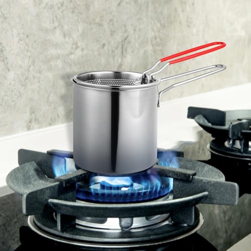 Kichvoe 5Inch Stainless Steel Fry Pot with Lid and Strainer Basket Stove Top Deep Fryer Japanese Tempura Deep Fryer Basket for French Fries Chicken Wings Shrimp with Stove Ring 4