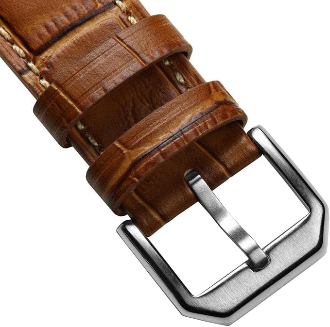 WatchGecko Carolina Gator Print Genuine Leather Watch Strap [Light Brown, 22mm] 4