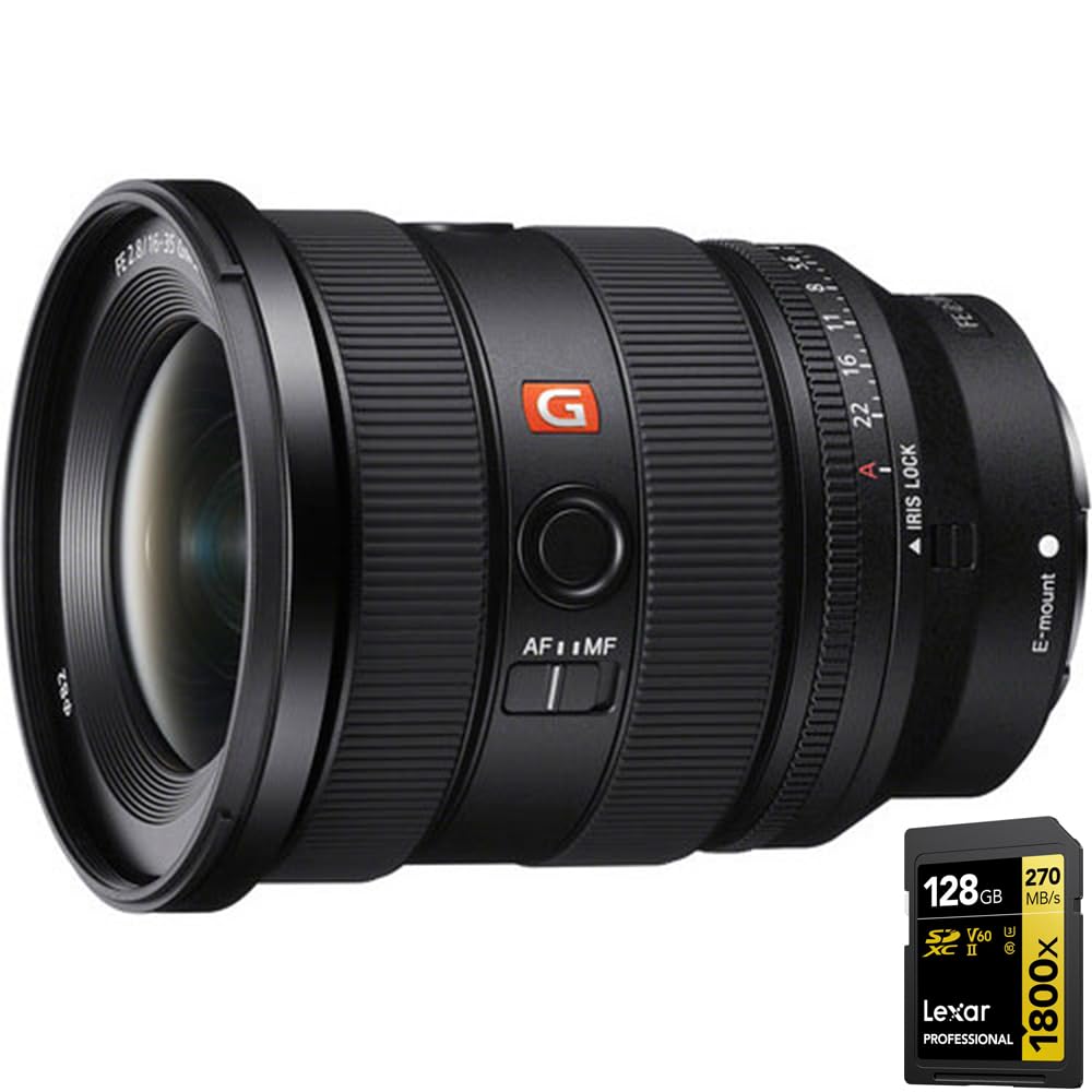 Sony SEL1635GM2 FE 16-35mm F2.8 GM II Full-Frame Standard Zoom G Master Lens Bundle with Lexar Professional 1800x SDXC UHS-II Card Gold Series 128GB 1