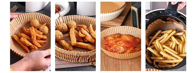 Frizzaz - Air Fryer Disposable Paper Liner 8in Round - Unbleached Parchment - No Mess Less Stress - Grease and Water Proof Non Stick Basket Liners (100pcs) 3