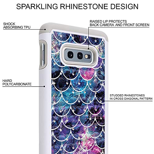 FINCIBO Case Compatible with Samsung Galaxy S10E 5.8 inch, Dual Layer Shock Proof Hybrid Protector Case Cover TPU Sparkle Rhinestone Bling for Galaxy S10E (NOT FIT S10) - Mosaic Mermaid Scale 5