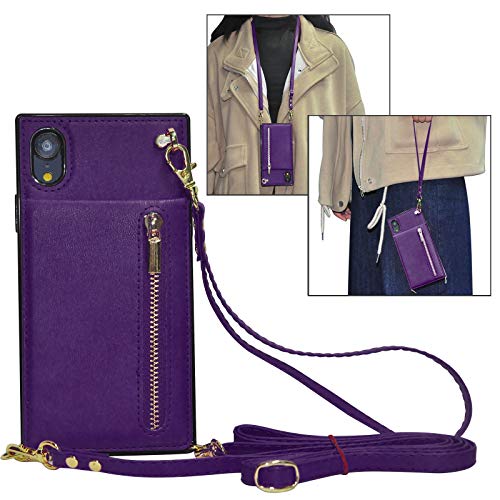 ACXLIFE iPhone XR Case XR Wallet,Adjustable Detachable Lanyard and Wrist Strap Card Holder and Leather Case for iPhone XR 6.1Inch (Purple) 3