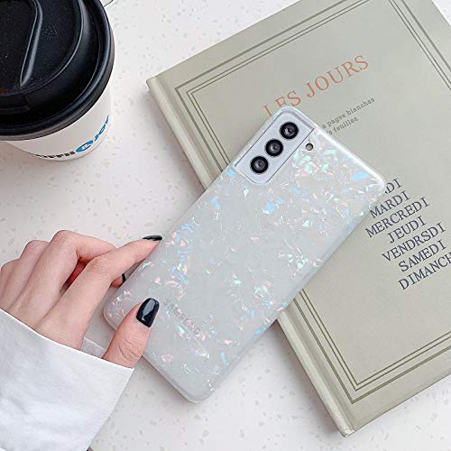 YeLoveHaw Phone Case Designed for Samsung Galaxy S21 5G for Women Girls, Glitter Pearly-Lustre Shell Pattern [ Soft, Slim, Full-Around Protective] Compatible with SamsungS21 6.2'' (Colorful) 3