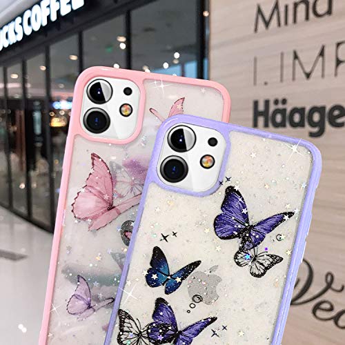hzcwxqh Compatible with iPhone 12 Case, Compatible with iPhone 12 Pro Case, Cute Bling Glitter Clear Iridescent Butterfly for Women Slim Thin Soft Silicone [ Stars Shockproof Drop Protection] 6