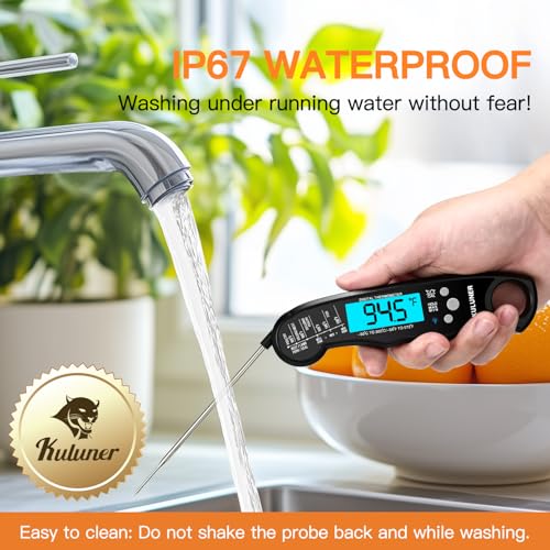 KULUNER TP-01 Waterproof Digital Instant Read Meat Thermometer with 4.6 Folding Probe Backlight Calibration Function for Cooking Food Candy, BBQ Grill, Liquids,Beef(Black) 6