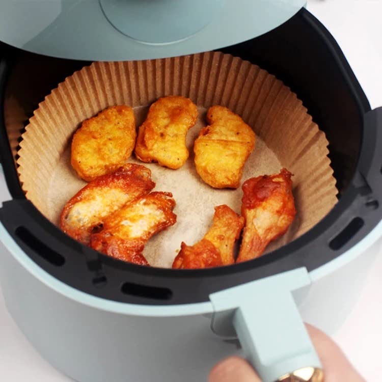 Air Fryer Disposable Paper Liner, Non Stick Round Parchment Sheets For Air Fryer Baking Pan, Baking Roasting Microwave (50/100 PCS), Brown, 7.9 X 6.3 X 1.8 6