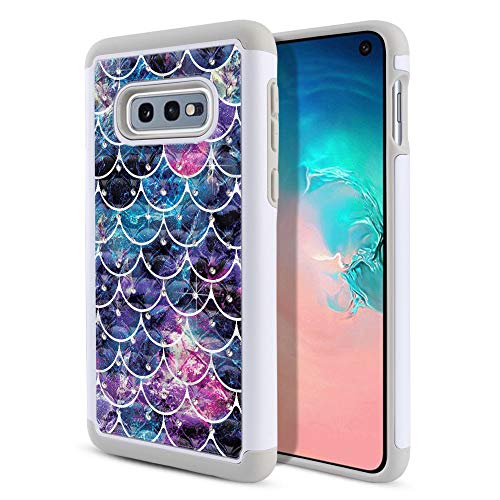 FINCIBO Case Compatible with Samsung Galaxy S10E 5.8 inch, Dual Layer Shock Proof Hybrid Protector Case Cover TPU Sparkle Rhinestone Bling for Galaxy S10E (NOT FIT S10) - Mosaic Mermaid Scale 1