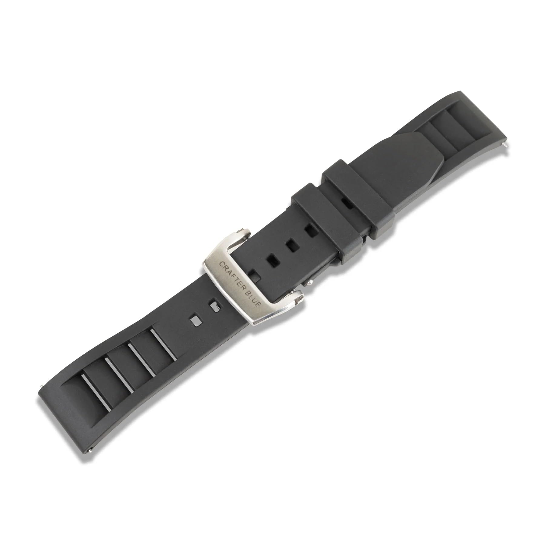 Crafter Blue UX08 Straight End Butterfly-clasp FKM Rubber Strap Replacement Band for All 20mm Width Lug Watches, Grey 3