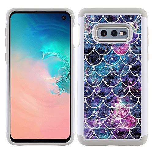 FINCIBO Case Compatible with Samsung Galaxy S10E 5.8 inch, Dual Layer Shock Proof Hybrid Protector Case Cover TPU Sparkle Rhinestone Bling for Galaxy S10E (NOT FIT S10) - Mosaic Mermaid Scale 3