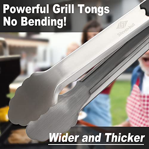 Extra Long Barbecue Tongs for BBQ Grill, Wider and Thicker Metal Barbecue Utensil, Never Bending and Fall off, Grill Tool for Meat Grabbing & Frying, Best for Gas and Charcoal Grilling or Kitchen 2