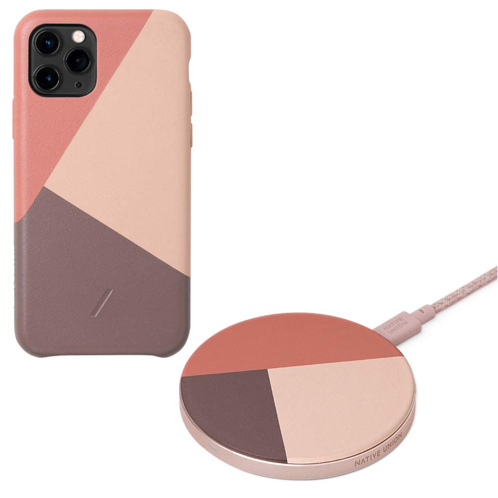 Native Union Bundle with Clic Marquetry Case for iPhone 11 Pro, Rose with Marquetry Drop Charging Pad V2 Wireless Charger, for iPhone and Qi Compatible Devices, Rose 1
