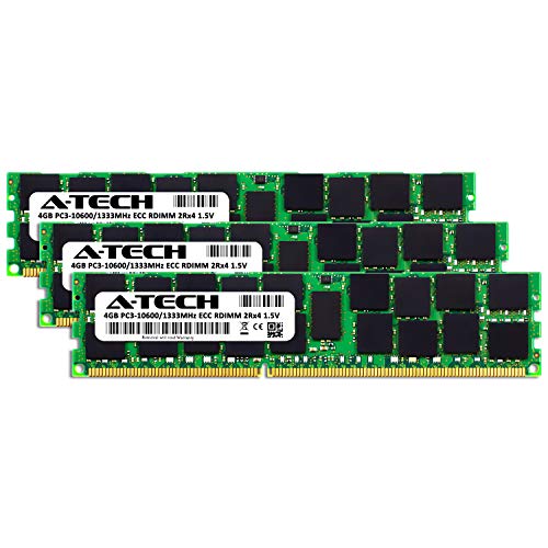 A-Tech 12GB (3x4GB) RAM for Dell PowerEdge C1100, C2100, C6100, C6105, C6145 Servers | DDR3 1333MHz ECC-RDIMM PC3-10600 2Rx4 1.5V 240-Pin ECC Registered DIMM Server Memory Upgrade Kit 2