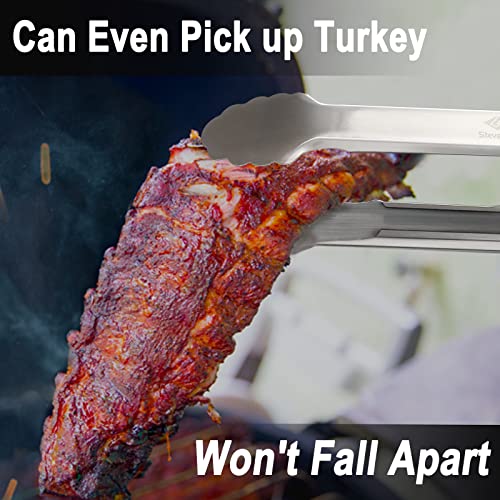 Extra Long Barbecue Tongs for BBQ Grill, Wider and Thicker Metal Barbecue Utensil, Never Bending and Fall off, Grill Tool for Meat Grabbing & Frying, Best for Gas and Charcoal Grilling or Kitchen 3