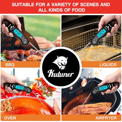 KULUNER TP-01 Waterproof Digital Instant Read Meat Thermometer with 4.6 Folding Probe Backlight Calibration Function for Cooking Food Candy, BBQ Grill, Liquids,Beef(Black) 3